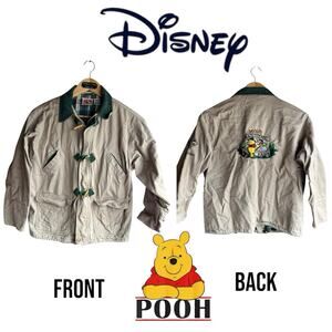 VTG 90s Mickey Inc Kids size L 8/10 Winnie Pooh Khaki Flannel Button Up Jacket